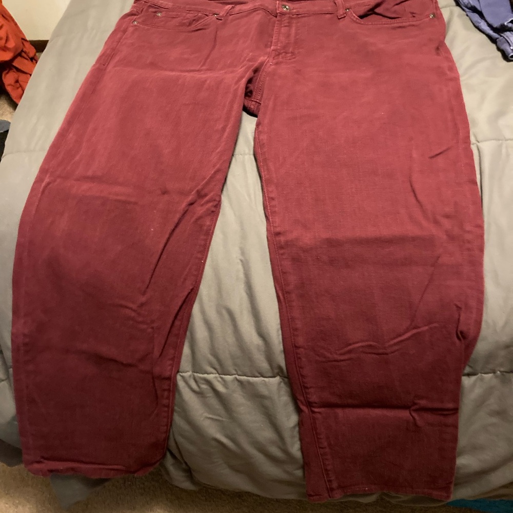 7 For All Mankind Women's Dark Red Straight Leg Jeans